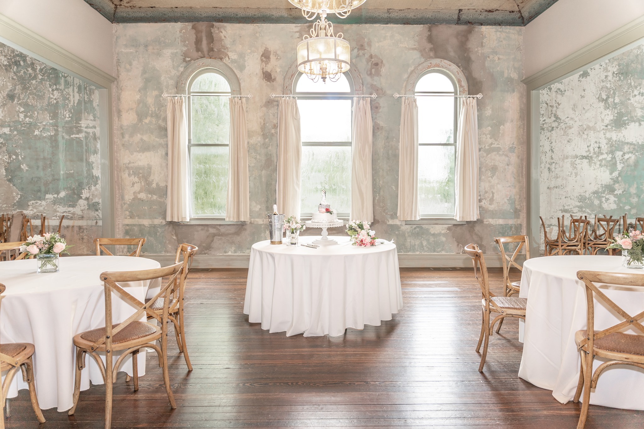 minimalistic wedding decor in historic church venue