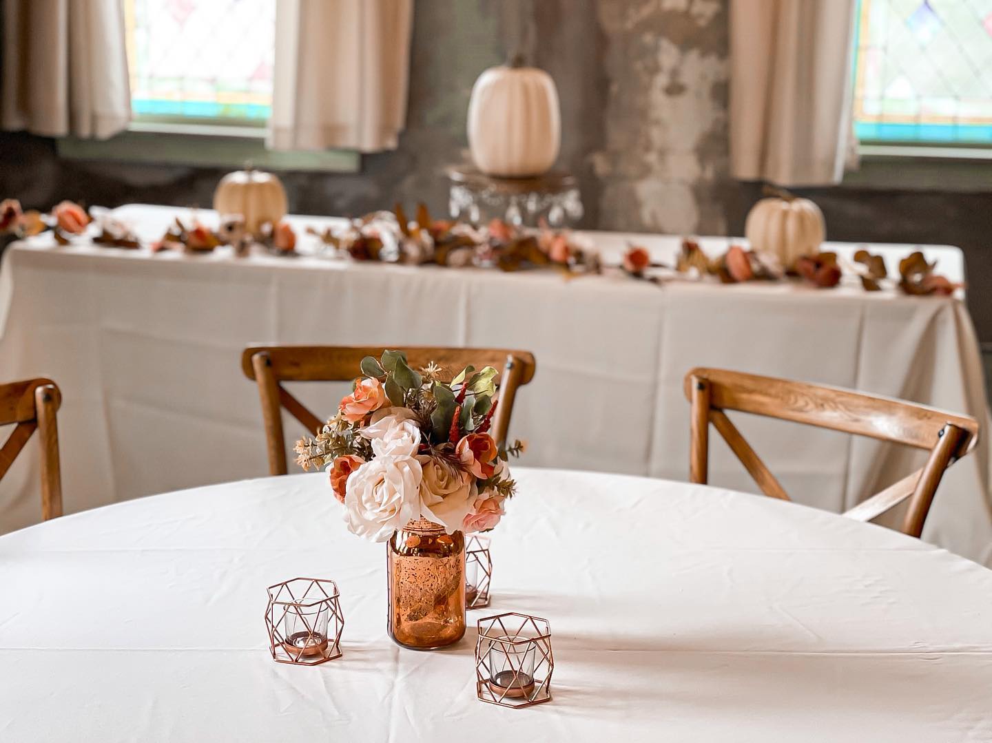 simple fall centerpiece for wedding reception