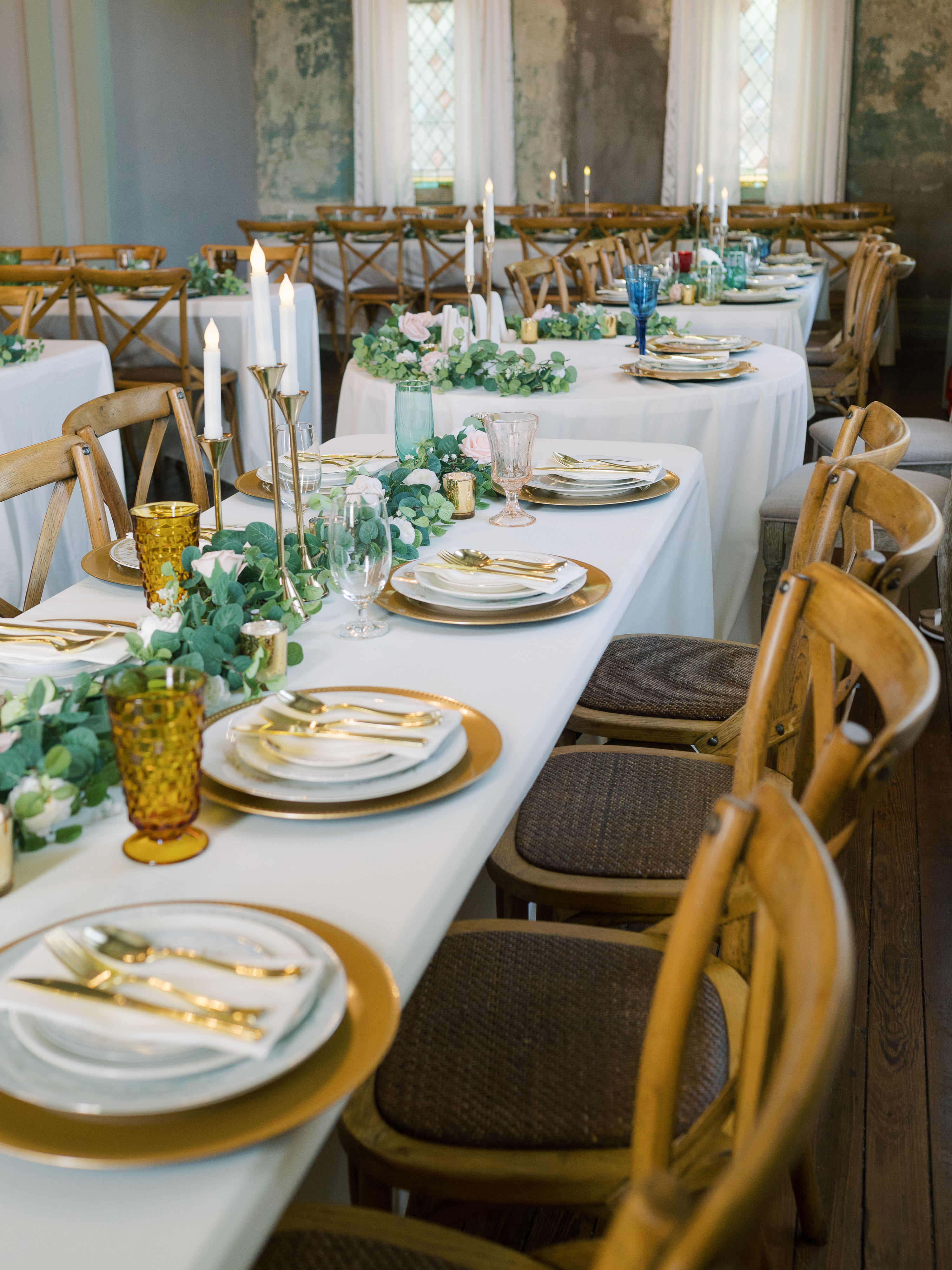 minimalistic wedding decor in historic church venue